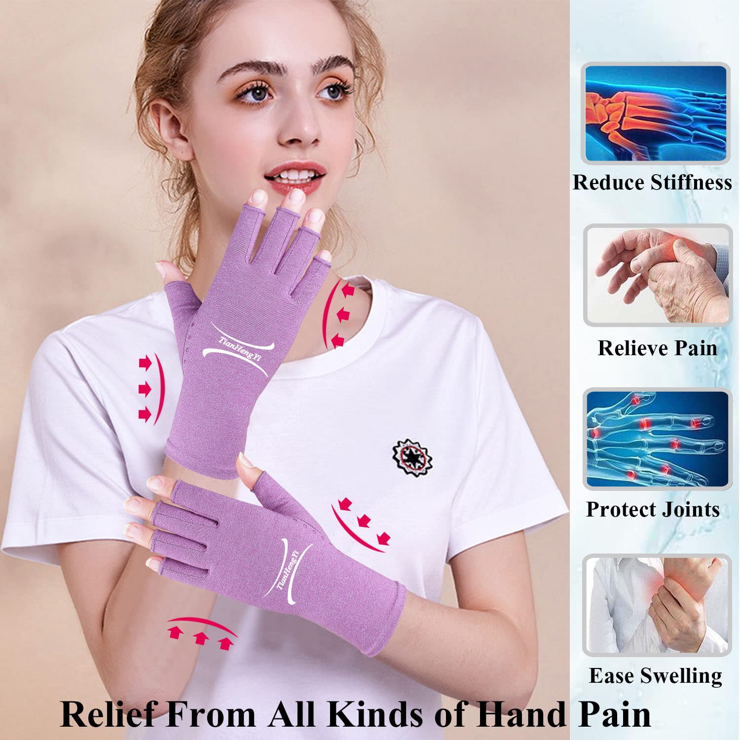 2 pares de guantes de artritis para mujeres y hombres, guantes de compresión sin dedos para dolor de manos, túnel carpiano, puntos antideslizantes