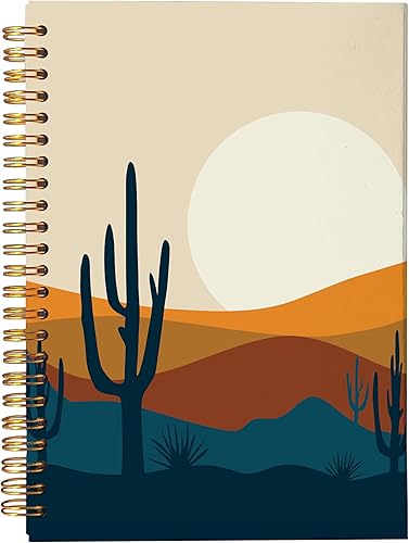 NEGIGA Cuaderno abstracto bohemio con espiral, rayado verde, amanecer, sol, sol, rayos, 8.3 x 5.5 pulgadas, tapa dura, con rayas universitarias,