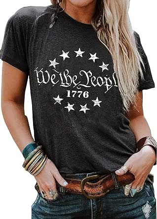 Women's American Flag Short Sleeve T-Shirt - Patriotic 4th of July Top