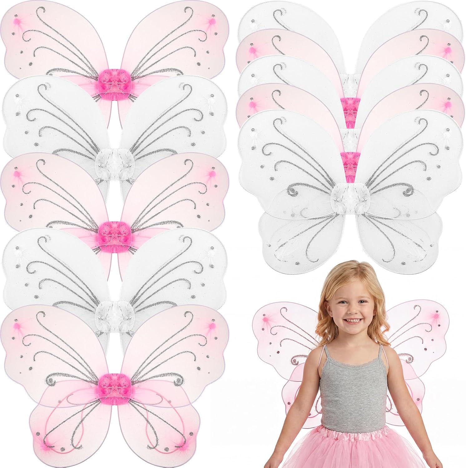 Chivao 10 Pcs Fairy Wings Butterfly Bulk Party Favors | Glitter Wings for Girls Boys Dress up, Wedding Halloween Christmas Birthday Party Costume Gift, Costume Decoration