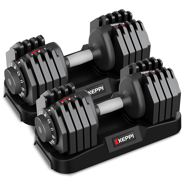 Keppi Adjustable Dumbbells Set-25lb 40lb 55lb 60lb Anti-Slip Metal Fast Adjust Weight Handle Exercise Fitness for Full Body