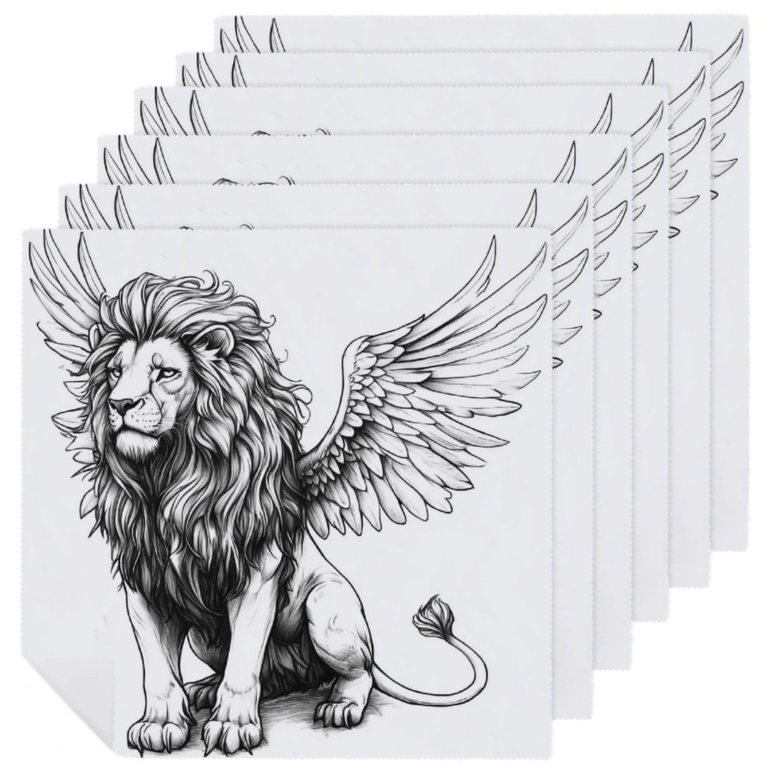 Lion with Wings Majestic Cloth Napkins Set of 6, Square Premium Reusable Washable Polyester Table Linen Napkin for Dinner Party