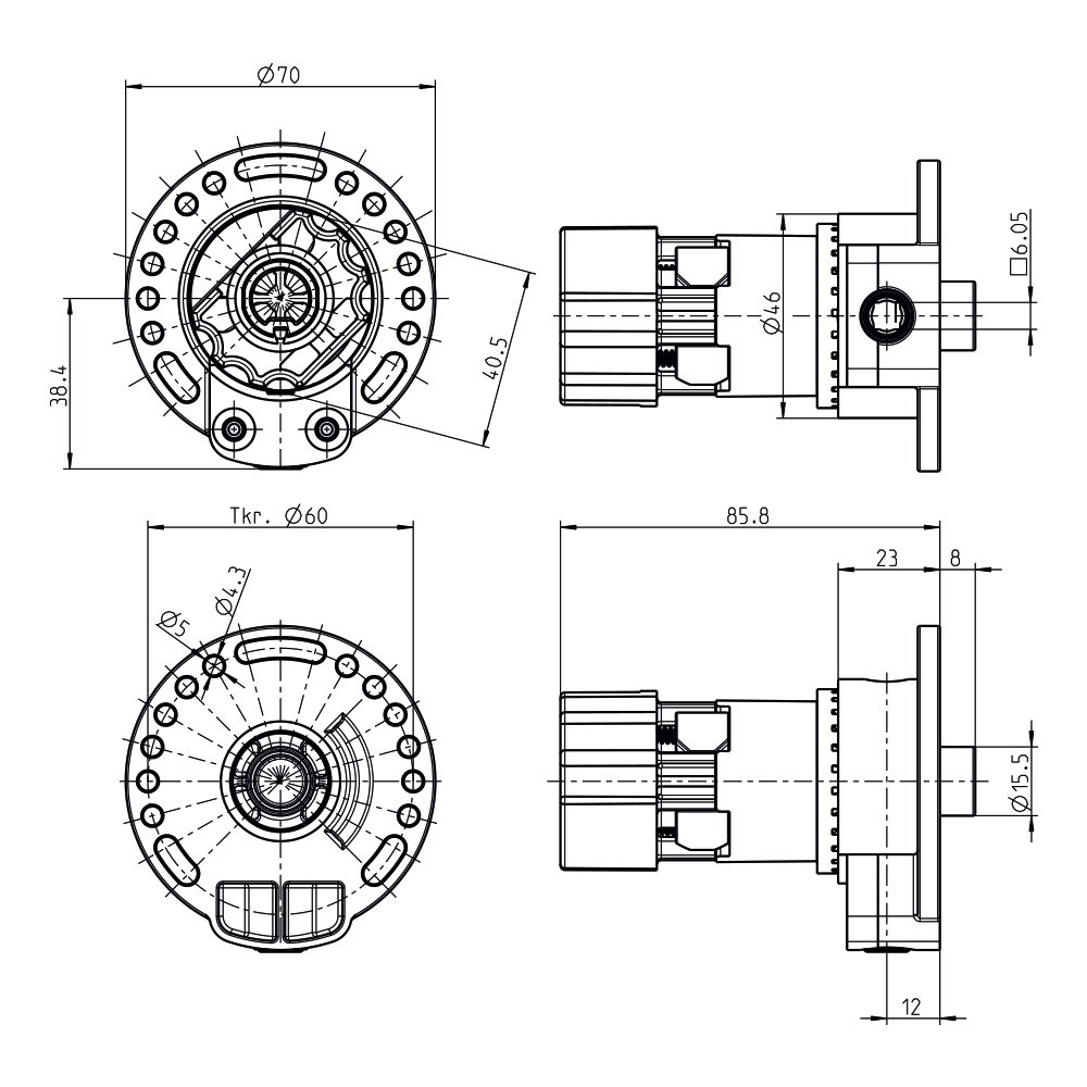DIWARO K008 Rolladengetriebe Untersetzung 2:1 rechts Antrieb 6mm Innenvierkant für 40,5 mm Kittelbergerwelle