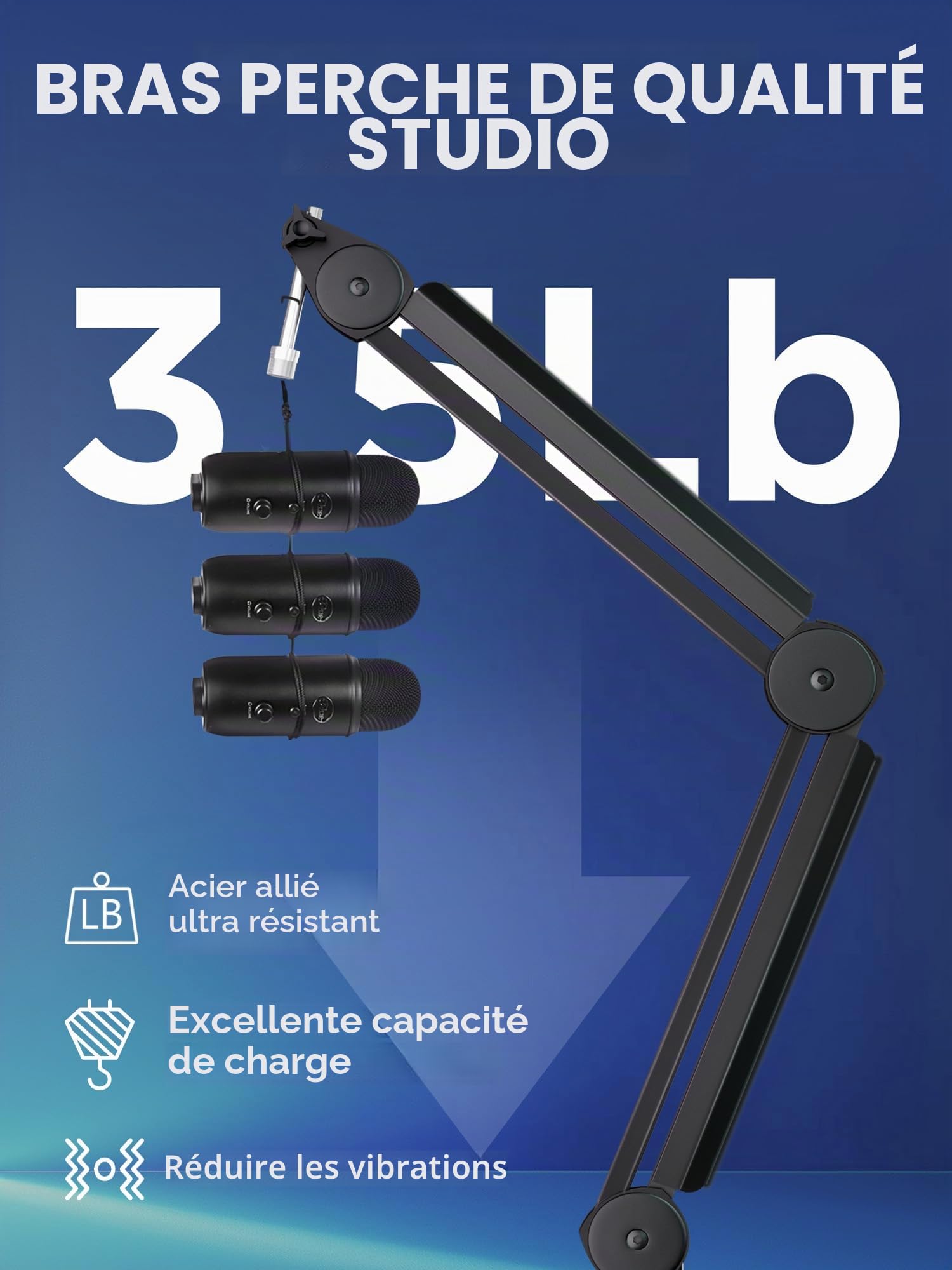 InnoGear Bras de micro avec perche pour gestion des câbles pour Blue Yeti FIFINE AM8 K669B HyperX QuadCast S SoloCast AT2020 Shure SM7B MV7 et autres microphones