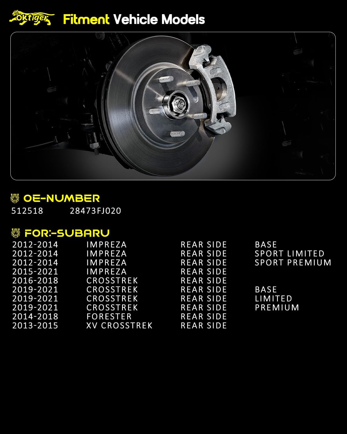Oktiger 512518 Rear Wheel Bearing Hub Assembly with 5-Lug Compatible with Subaru Forester 2014-2018, Impreza 2012-2021, Crosstrek 2016-2021, XV Crosstrek 2013-2015, 2.0L 2.5L H4, Set of 2