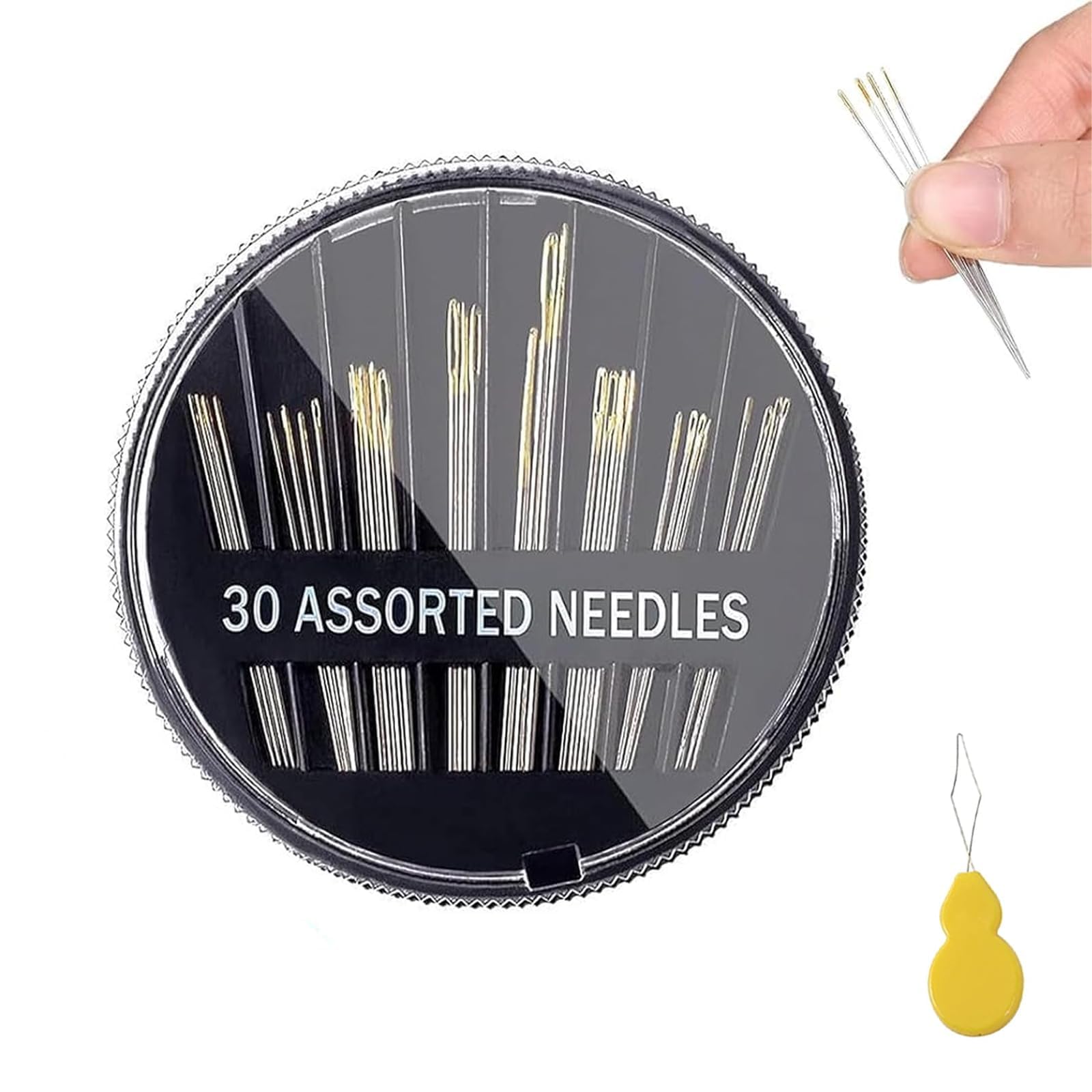 Lunpog No 30 Pcs Sewing Needles Sharp Point, Large Eye Darning Needles, Hand Sewing Needle With Threaders, Embroidery Needle, Assorted Sizes Embroidery Mending Craft Sew Case (3.2/3.7/4/4.4/4.8/5Cm)