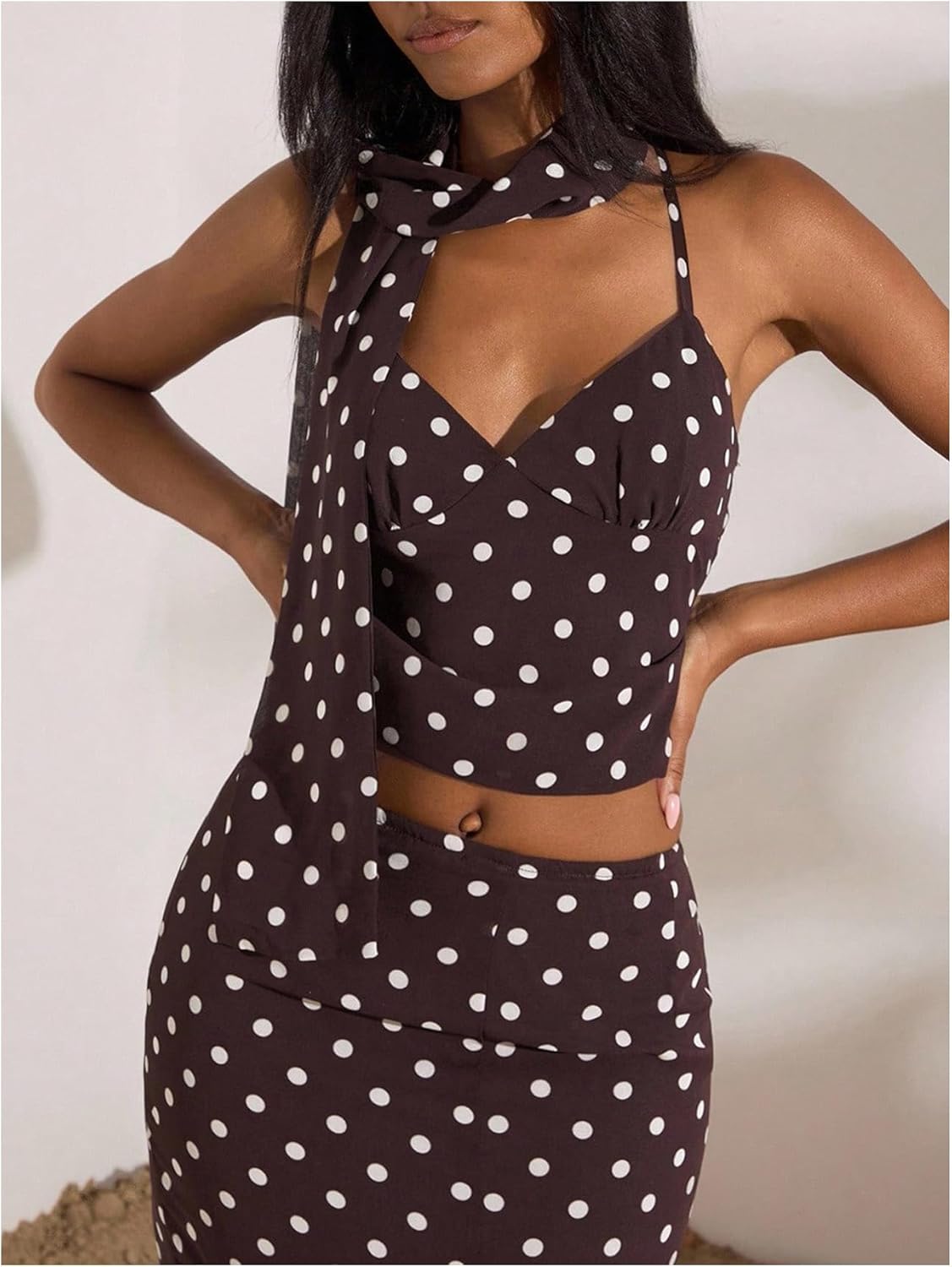 SOLY HUX Women's Polka Dots Going Out Tops Y2k Sleeveless Criss Cross Tie Backless Cami Top with Scarf - Image 5