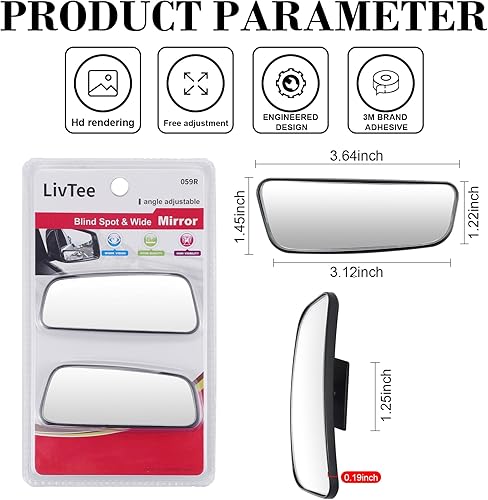 Vista 3 de Livtee Espejo rectangular enmarcado para punto ciego, vidrio HD y carcasa ABS, espejo retrovisor convexo gran angular con palo ajustable para coche