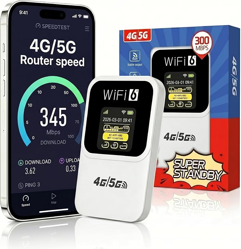 Portable 5G WiFi 6 Router with SIM Slot Unlocked - 5G Modem SIM Card Modem, 5G/4G+ High Speed Mobile Internet, Up to 28 Devices, Ideal for Travel & Home Work