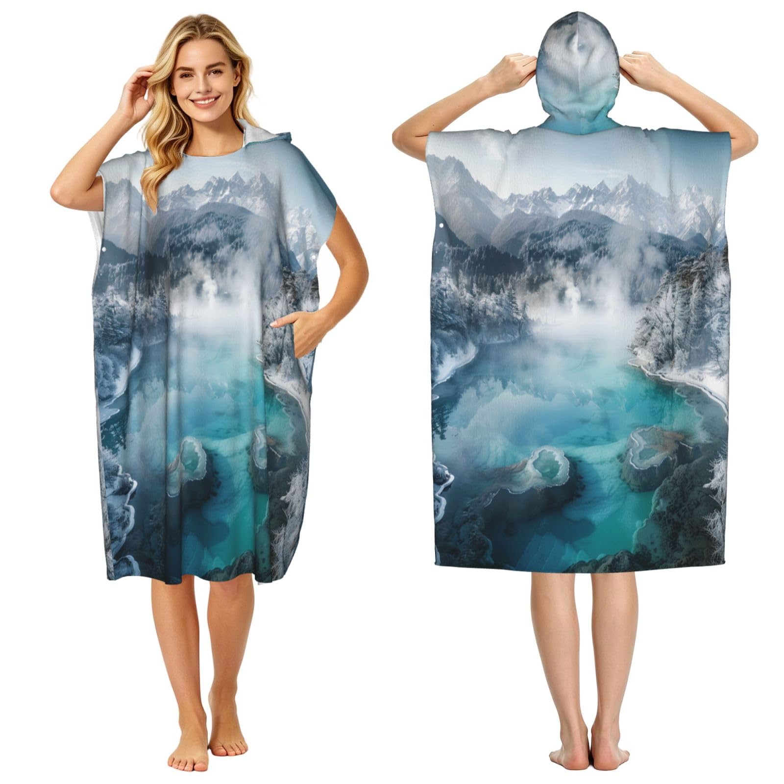 KLGRTJHK Changbai Mountain Adult Hooded Beach Poncho Towel 43"X35"