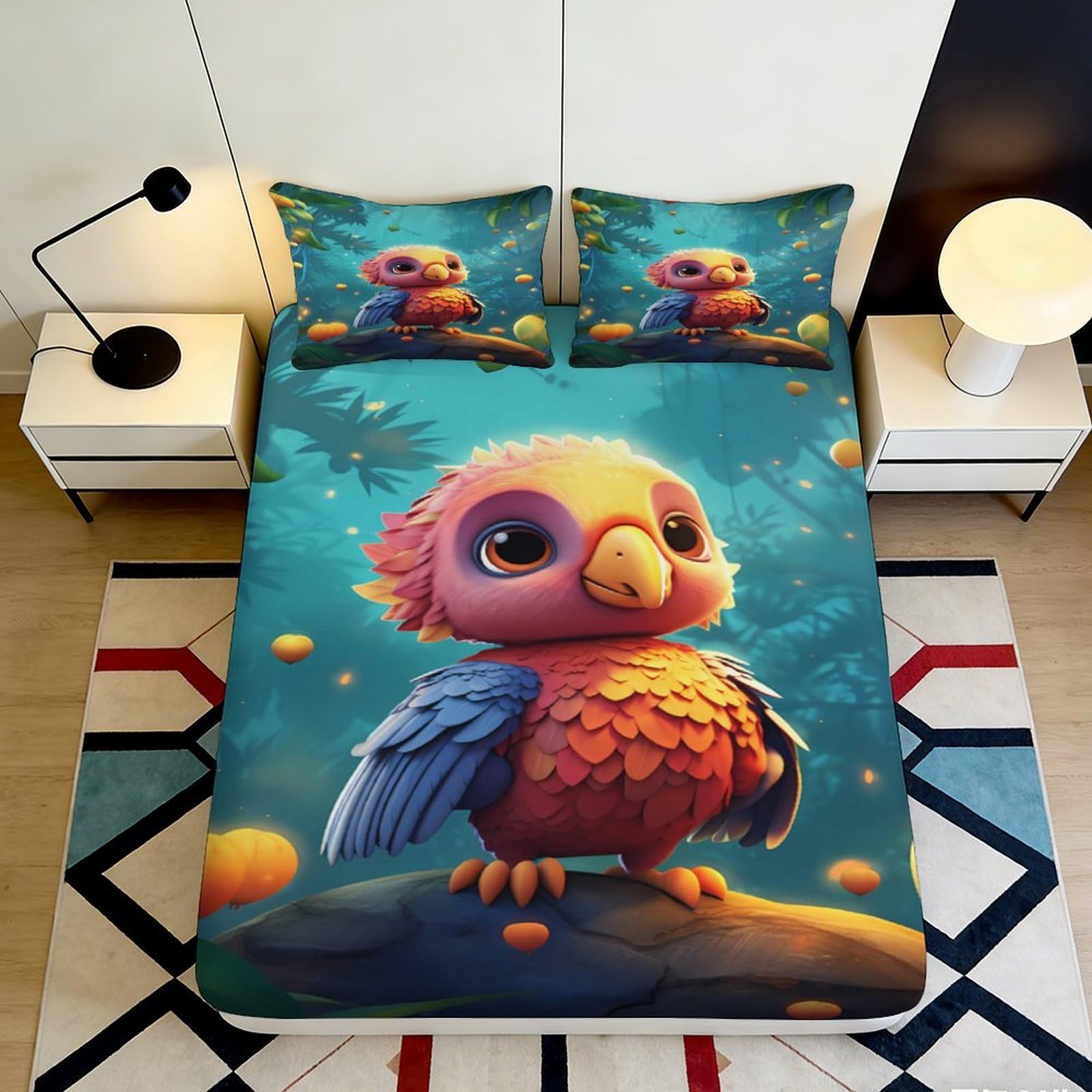 Jqzkxnhpbr Style-10 3D Printed Cute Pink Owl Fitted Sheet Microfiber Soft Breathable Forest Bird Bed Cover For Bedroom Dorm Decor Mattress Protection 90X200x25cm