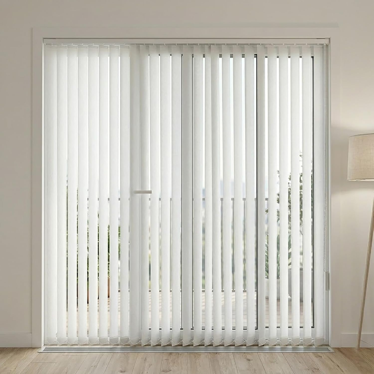 Vertical Window Shades for Large Windows 60" 72" 84" 96" 108" 120", White Fabric Blinds with Pull Cord for Patio Doors, Total Privacy Blackout Room Darkening & Durable Hardware Kit(24" W x 48" H)