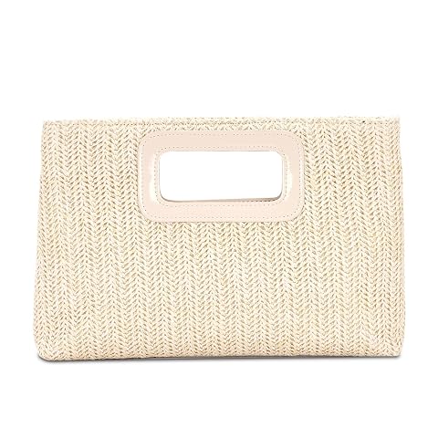 GOKTOW Straw Clutch Top Handbags Raffia Bag Purse Woven Tote CrossBag for Women Beach Summer Travel With Chain