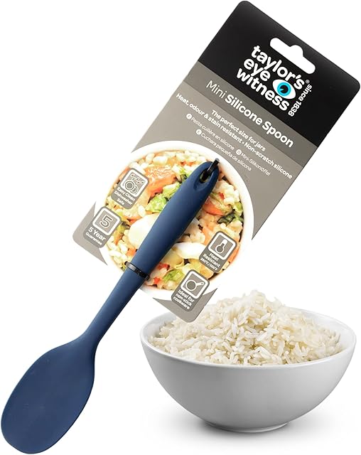 Taylors Eye Witness Mini Silicone Denim Blue Stirring Spoon - Dishwasher Safe, Heat Resistant 260°C/500°F. Perfect for Non-Stick Pans. Small Enough for Jars. Odour & Stain Resistant. 5 Year Guarantee