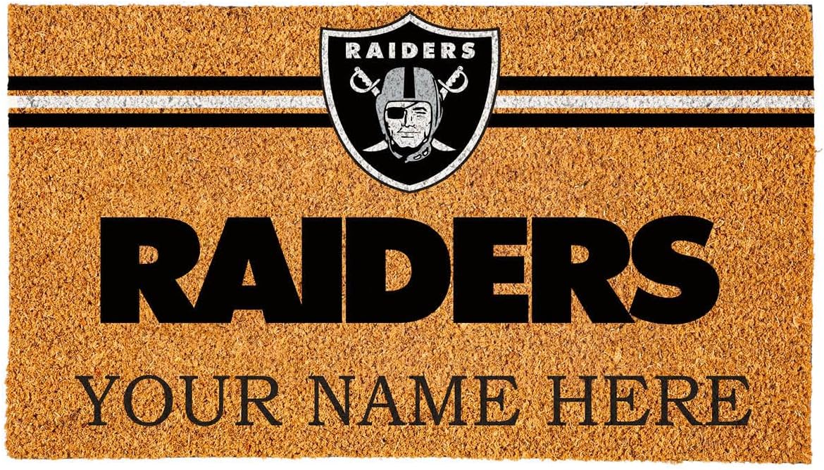 Team Sports America NFL Las Vegas Raiders Personalized Coir Door Mat, 18 x 30 Inches
