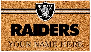 Team Sports America NFL Las Vegas Raiders Personalized Coir Door Mat, 18 x 30 Inches Custom Name Doormat with Non Slip Back, Front Door Welcome Mats
