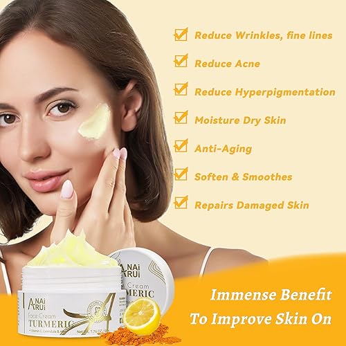 Miniatura 2 de ANAI RUI Hidratante facial, crema facial de cúrcuma con vitamina C para hidratar, reafirmar y tensar la piel, crema de vitamina C de cúrcuma para