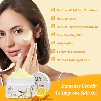 ANAI RUI Facial Moisturizer, Turmeric Face Cream with Vitamin C for Hydrating, Firming, Tightening Skin, Turmeric Vitamin C Cream for Dark Spots, Dry Skin, 1.76 OZ