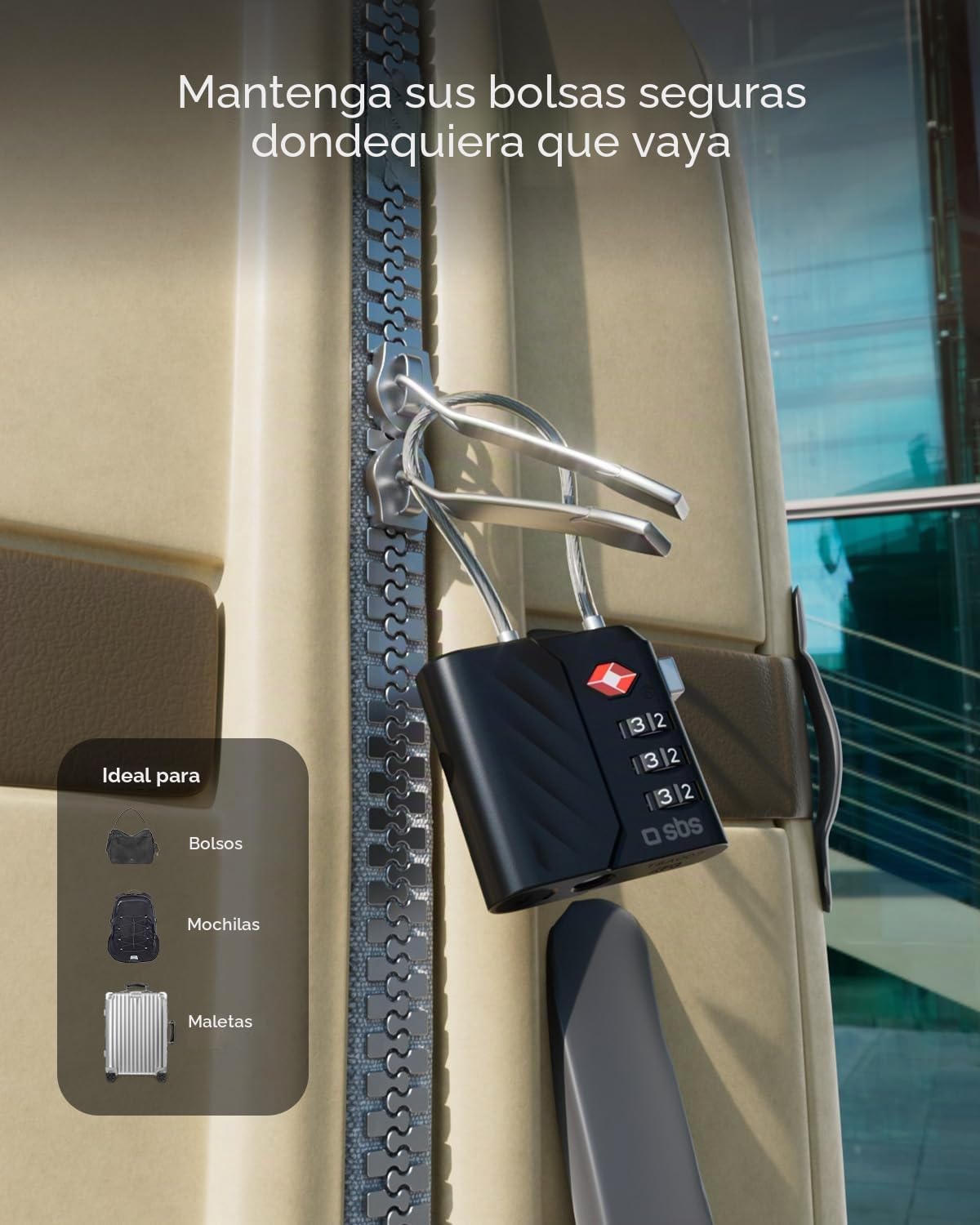 SBS Track My Lock - Candado TSA con localizador Finder Integrado, Compatible con Apple Dove è (iOS), Bloqueo de combinación de 3 dígitos, Alarma de 60 dB, Carga USB-C, Ideal para Maletas y Bolsos