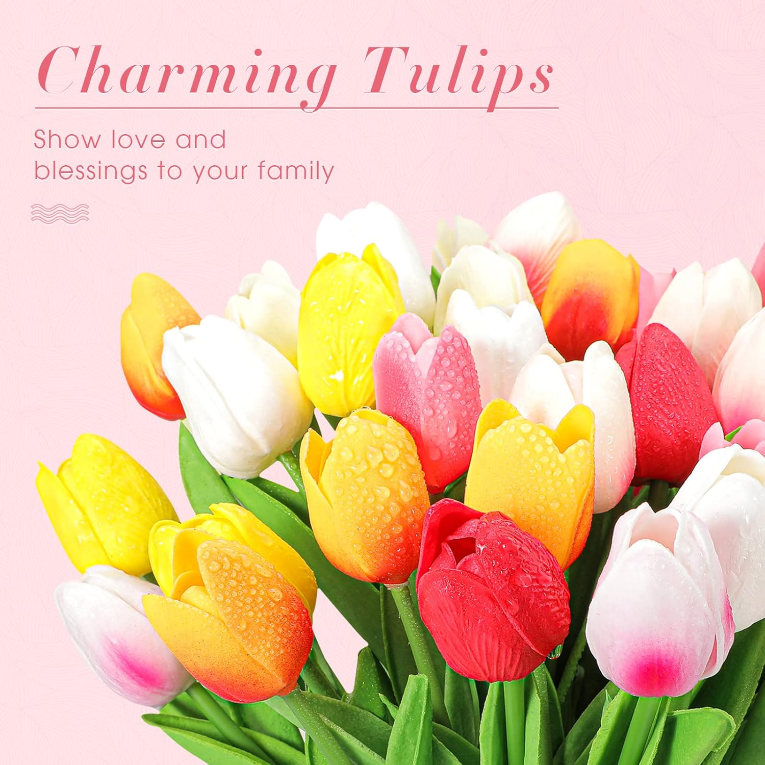 Geosar 40 Pcs Easter Artificial Fake Tulip Flowers Bulk for Decoration, 14 Inch PU Faux Tulip Stems Real Feel for Easter Wedding Table Centerpieces Floral Vase Decor(Fresh Colors)