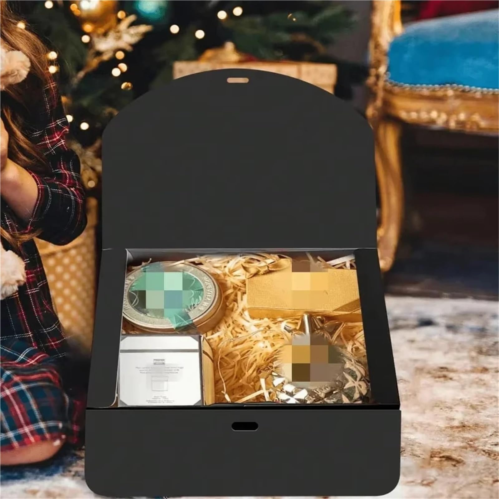 Confezione regalo nera da 4/8 pezzi con nastro sul coperchio