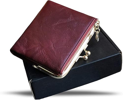 Miniatura 7 de AOXONEL Cartera pequeña Rfid para mujer, compacta, plegable, de cuero, vintage, con cremallera y cierre de beso, Vintage