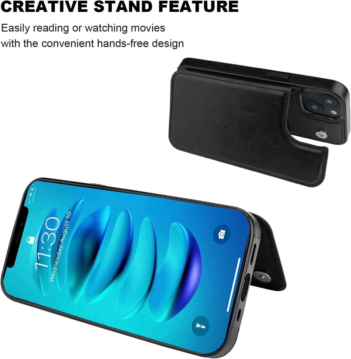 ONETOP Compatible with iPhone 14 Wallet Case with Card Holder, PU Leather Kickstand Card Slots Case, Double Magnetic Clasp and Durable Shockproof Cover 6.1 Inch (Black) - Image 5