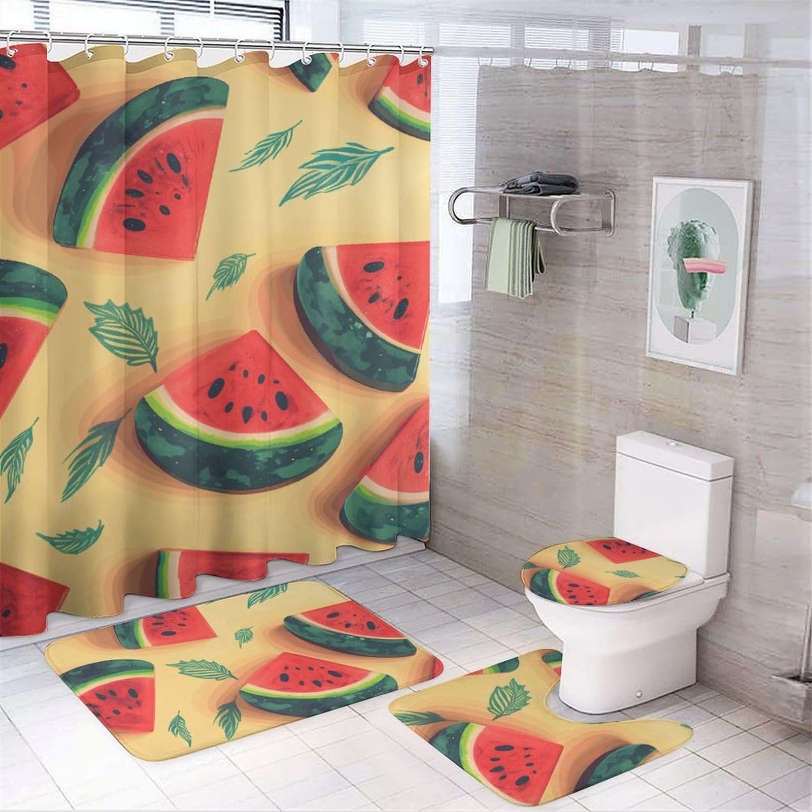 Rideaux de douche d'été et tapis antidérapants pour une ambiance de vacances à la maison