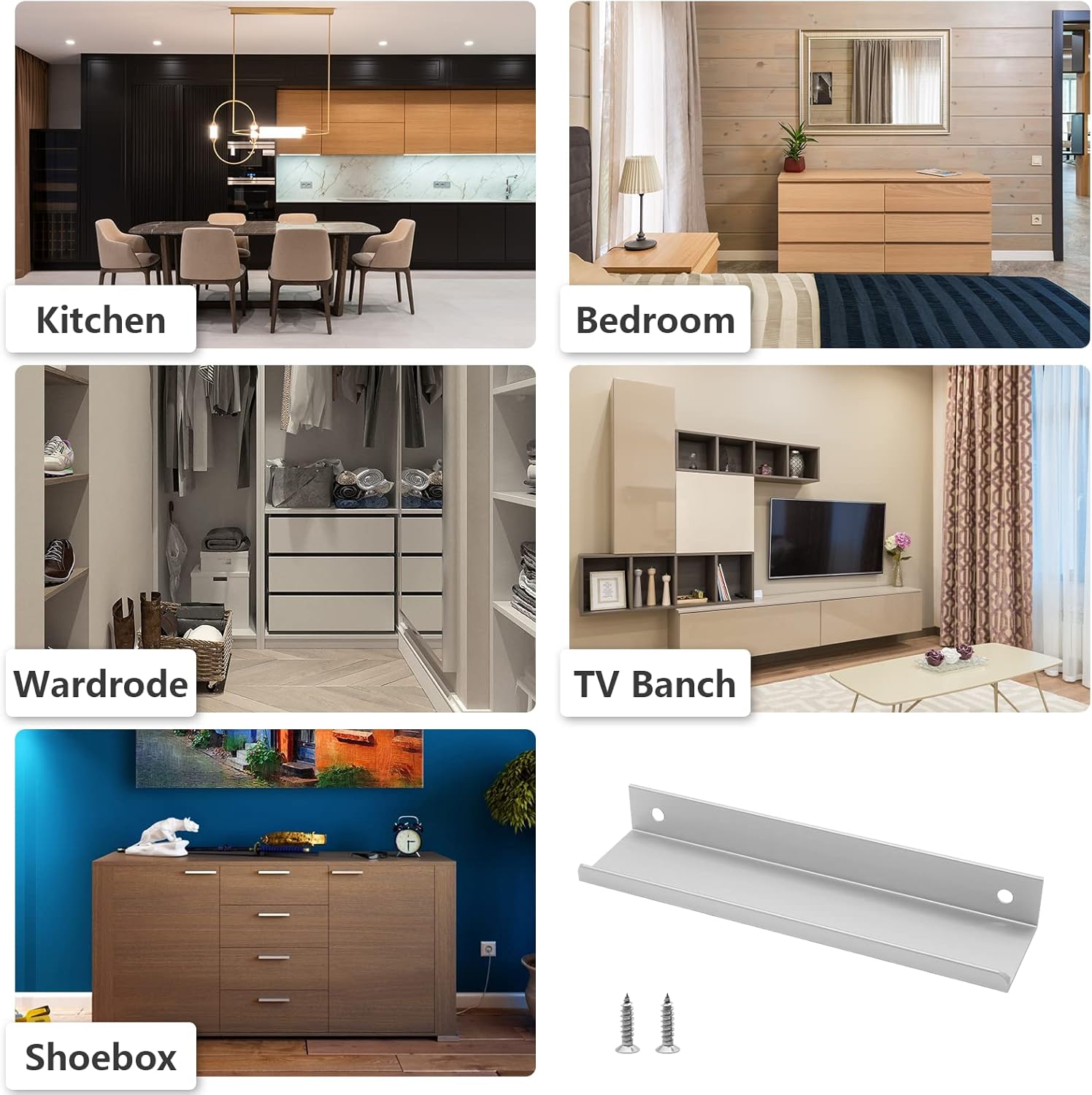 12PCS Back Mount Finger Edge Pull 150mm / 5.9", Aluminum Hidden Handle Concealed Tab Pulls for Home Kitchen Living Room Door Drawer Cabinet (Silver, Straight Type, 38mm / 1.5" Widened)