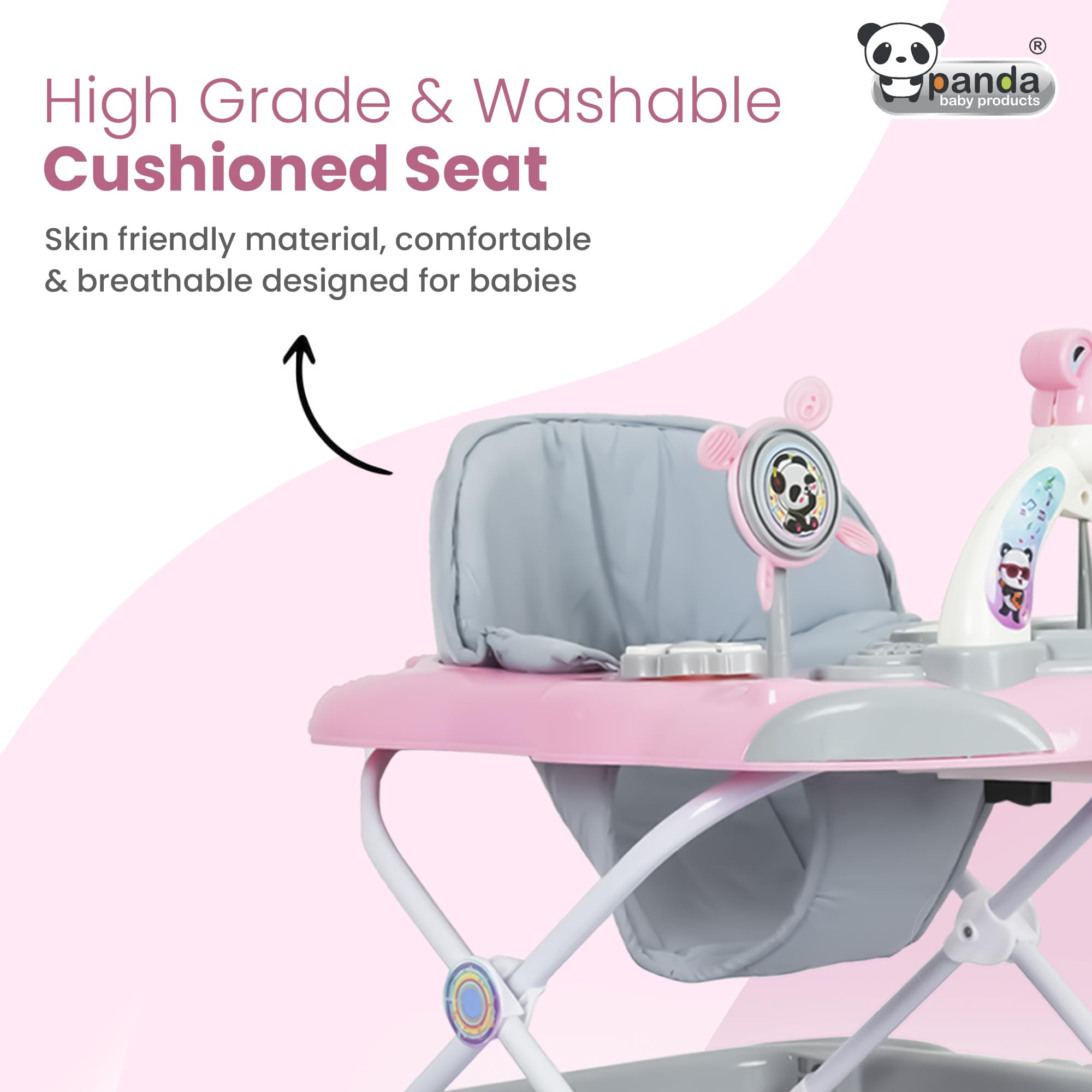 Panda Baby Products Baby Walker with Musical Toy Bar Rattles and Activity Toys Pink Colour 4