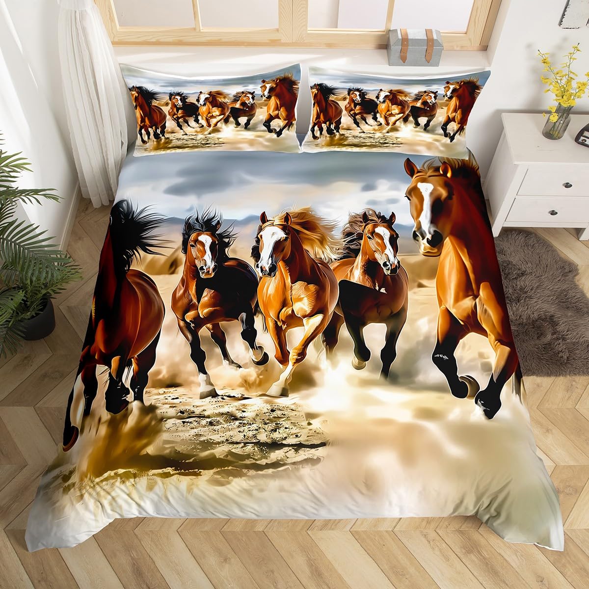 Homemissing Teen Horse Quilt King Children'S Printed Wildlife Bedding Desert Horse Bedding Microfiber Boys Bedroom Decor Horse Bedding โ image 1