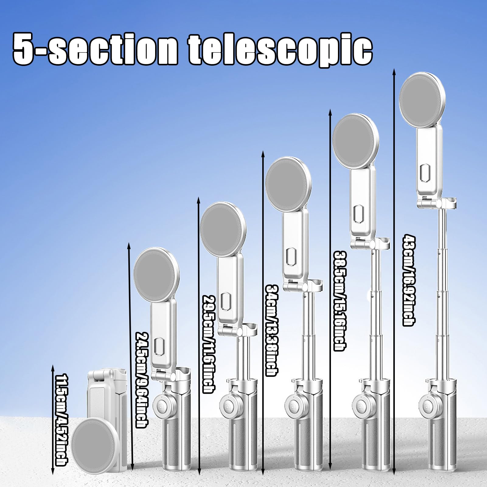Treppiede Magnetico Per Telefono Treppiede Telescopico A Cinque Sezioni Con | Selfie Stick Portatile Cellulare Magnetico Per Vlogging Mobile Creazione Video Re