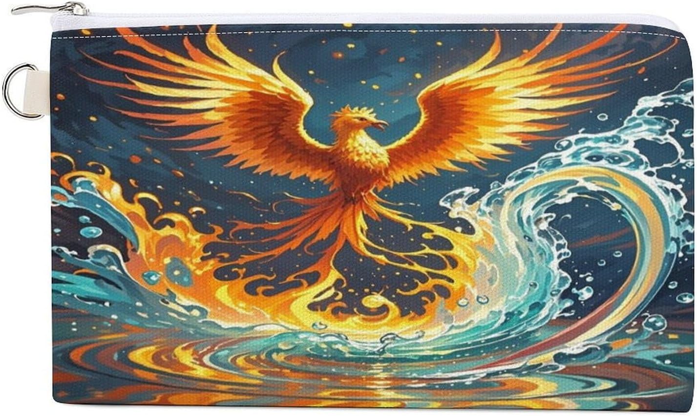 Fire And Water Phoenix Coin Purse Coin Pouch with Zipper for Men Women Portable Change Wallet Canvas Coin Bag