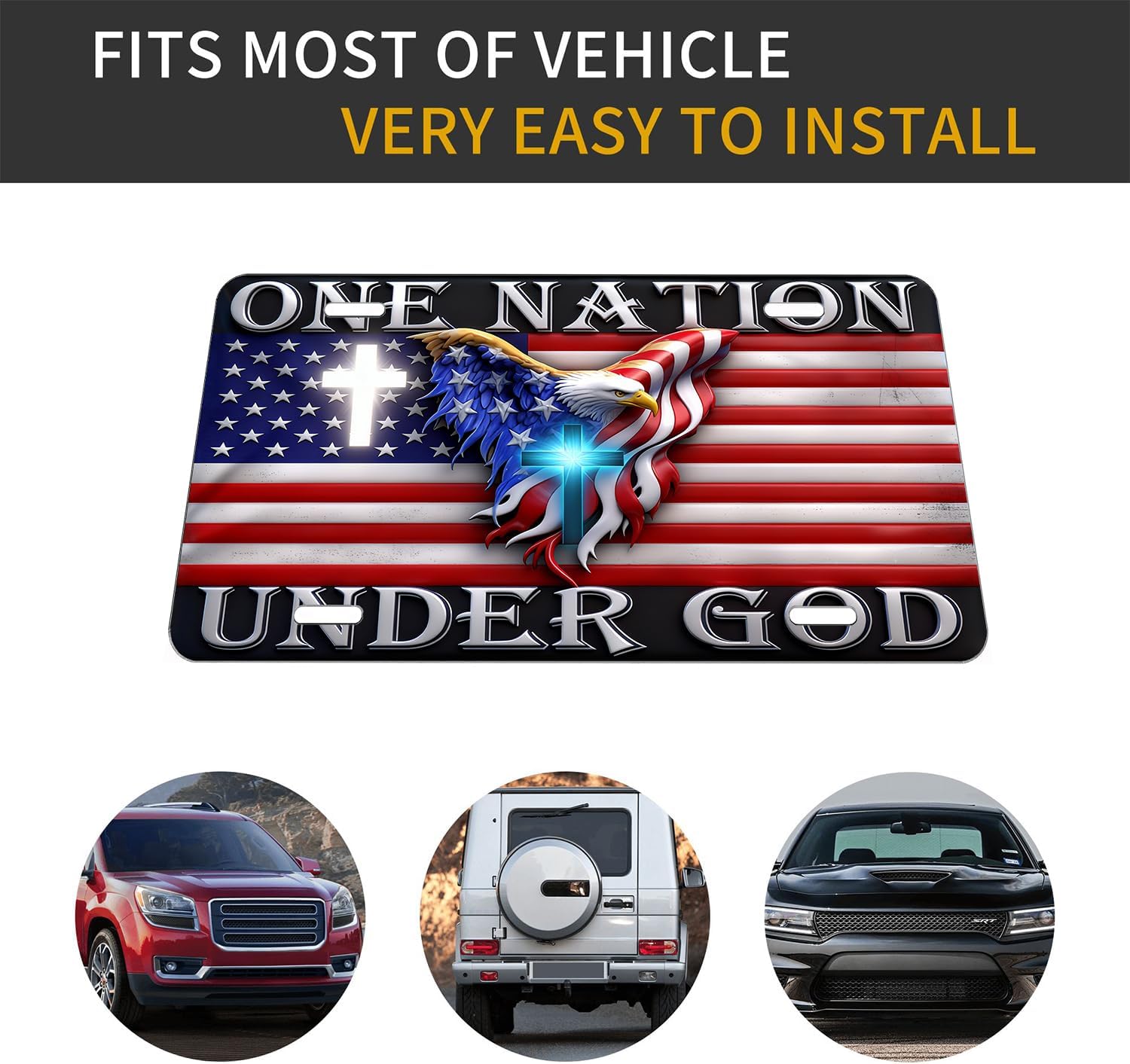 ONE Nation Under GOD.Front License Plate Aluminum Decorative License Plates Funny Metal Car Plate 6"X12" Novelty Vanity Tag Cover with 4 Holes Car Decor Accessory (ONE Nation Under GOD)