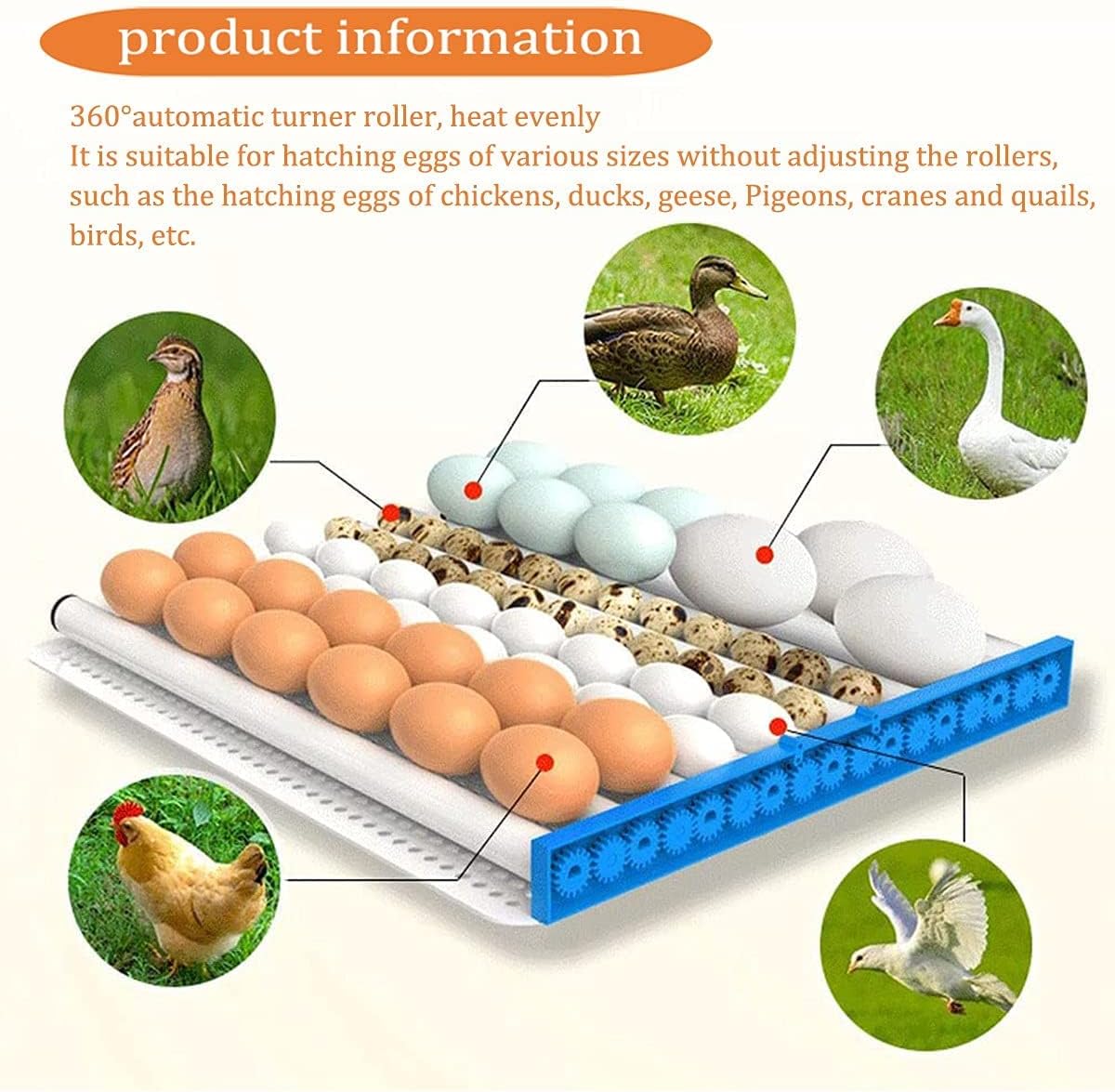 Egg Incubator Big Chicken Incubators for Hatching Eggs Digital Hatcher 320 Egg with Automatic Turner LED Temperature Control Farm Duck Goose Quail Birds Poultry Use