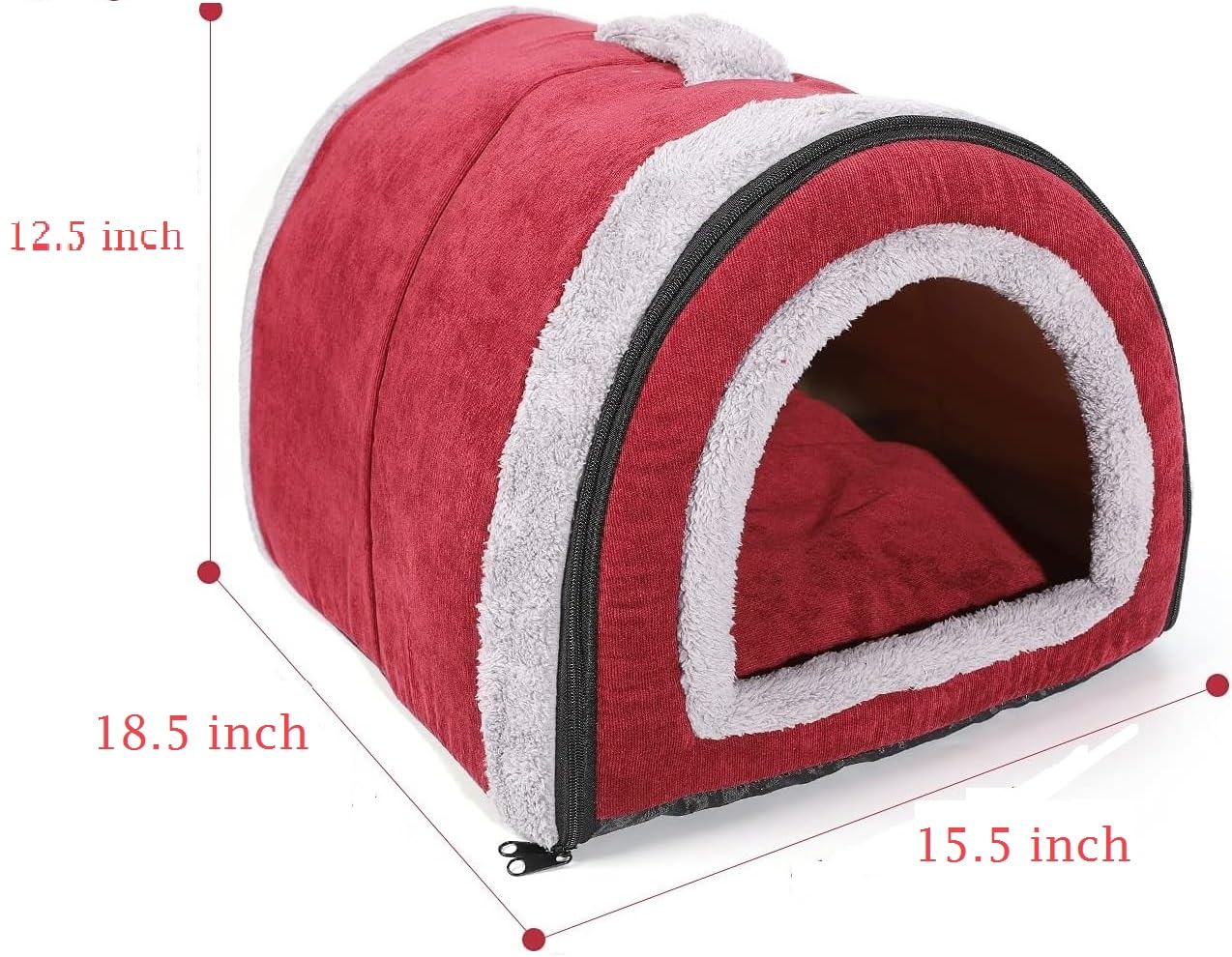 Fluffy's Luxurious 2-in-1 Foldable Pet House Ultra Soft Bed for Cat Dogs, Warm Portable Washable Indoor Puppy Kitten Beds Cave Tent Nest (S, Red) 4