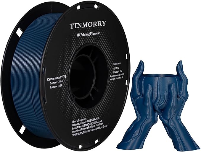 TINMORRY Carbon Fibre PETG Filament 1.75 mm, PETG-CF 3D Printing Materials, Compatible with Creality K1C, QIDI MAX3, FLASHFORGE Adventurer 5M, Prusa MK4, Bambu LAB FDM 3D Printer, 1 kg 1 Spool, Black