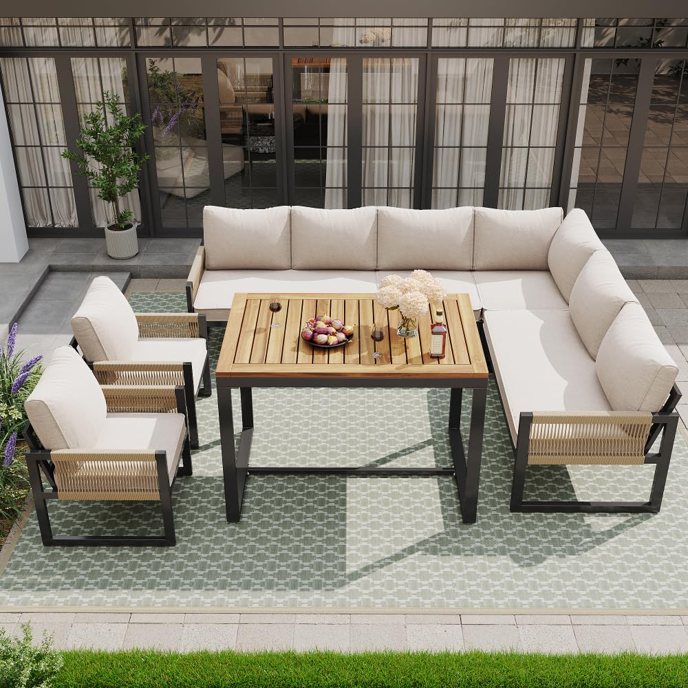 Salon de jardin exterieur 6/8 personnes,canapé de jardin exterieur,ensembles table et chaises de jardin pour 7-8 personnes,salon de jardin exterieur bois,adaptés aux jardins,balcons et terrasses