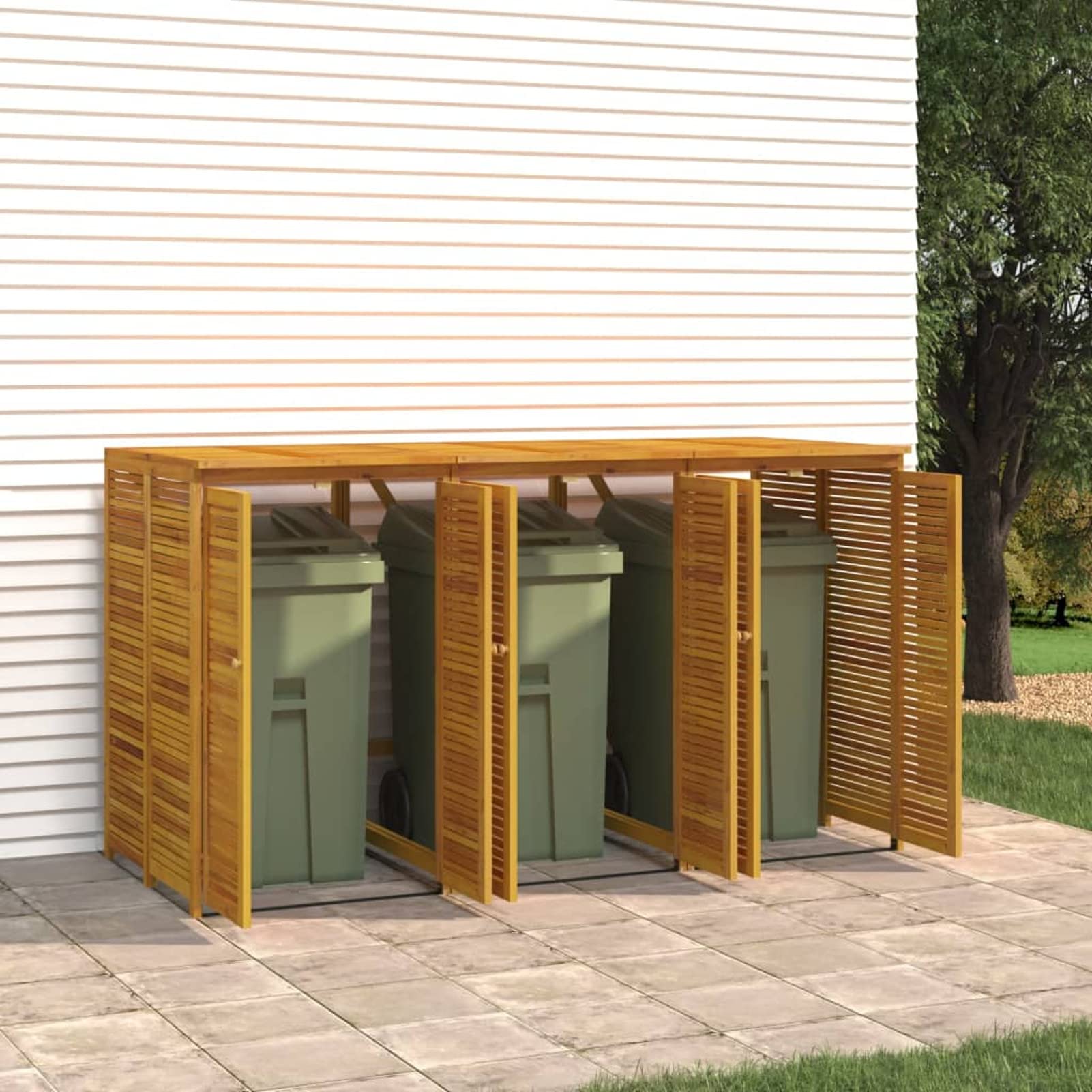 Mülltonnenbox 3 Tonnen Holz Mülltonnenbox 3er Mülltonnenverkleidung Mülltonnecontainer Mülltonnenbox Massivholz Akazie-3 Tonnen