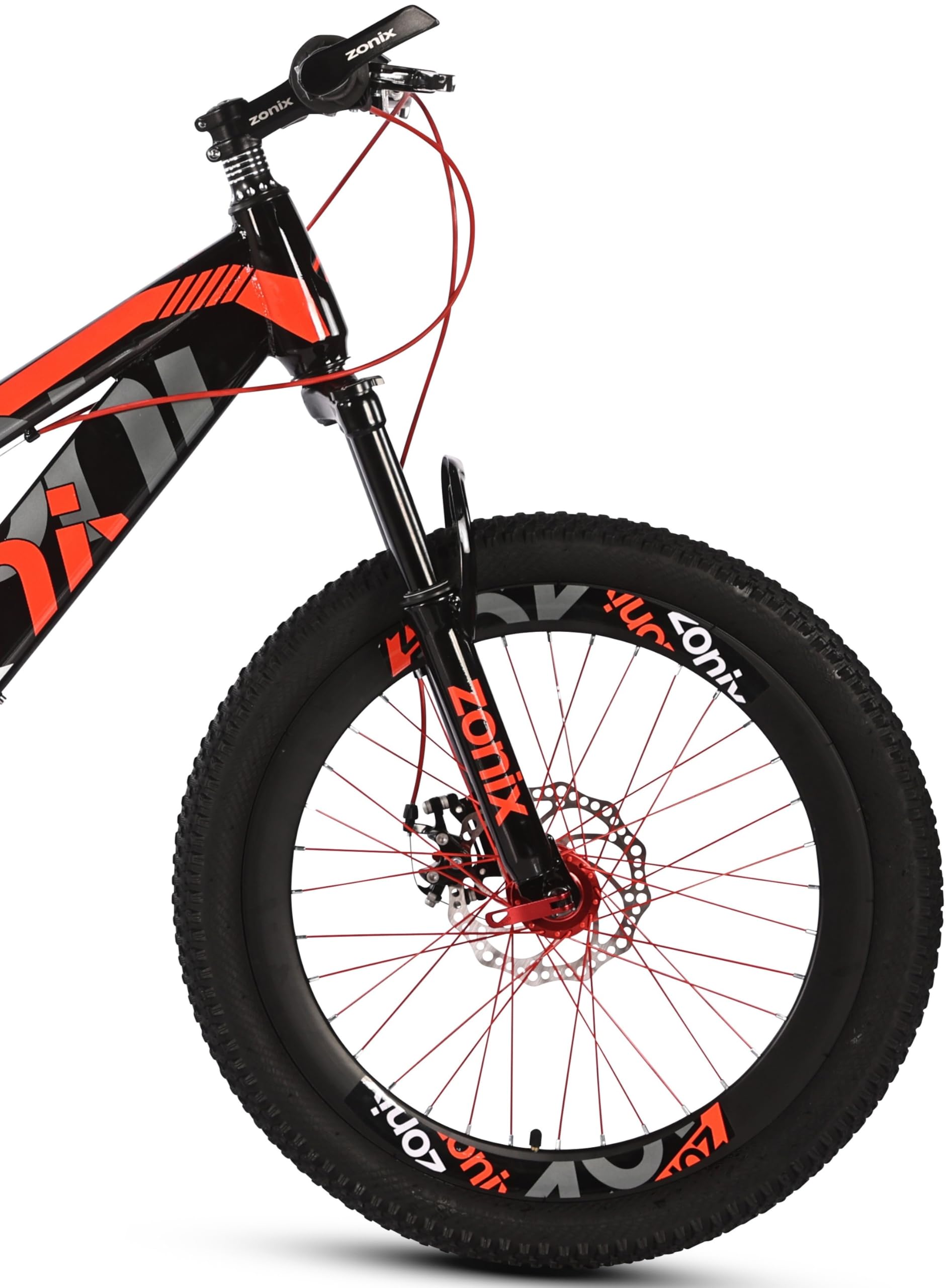 Zonix Kinderfahrrad 22 Zoll Mountainbike für Jungen und Mädchen von 6–10 Jahren – Shimano 7-Gang Schaltung, Doppelscheibenbremsen, gefedert, Rot