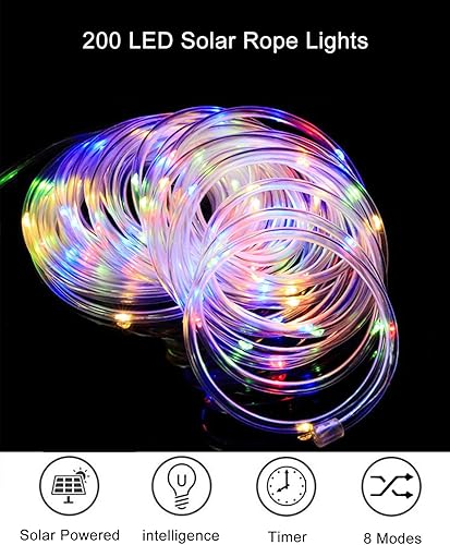 Miniatura 2 de Guirnalda de luces solares de 200 luces LED mejoradas de 70 pies, temporizador y 8 modos de iluminación, accesorios para cama elástica, luces