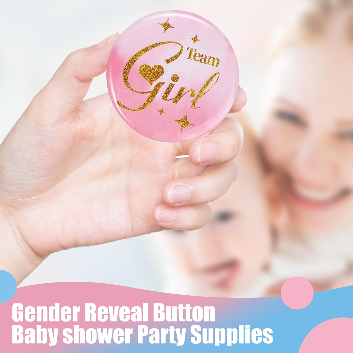 Gender Reveal Button Pins 30PCs Team Boy Team Girl Gender Reveal Pins 5CM