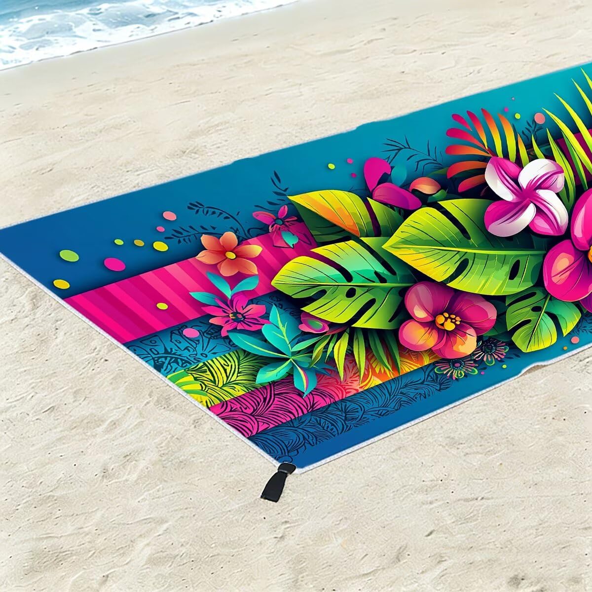 Ręcznik plażowy z mikrofibry, duży ręcznik kąpielowy 100 x 220 cm, zestaw 2 szt. szybkoschnących prześcieradeł kąpielowych w kwiaty, odporny na piasek ręczniki plażowe z mikrofibry do podróży