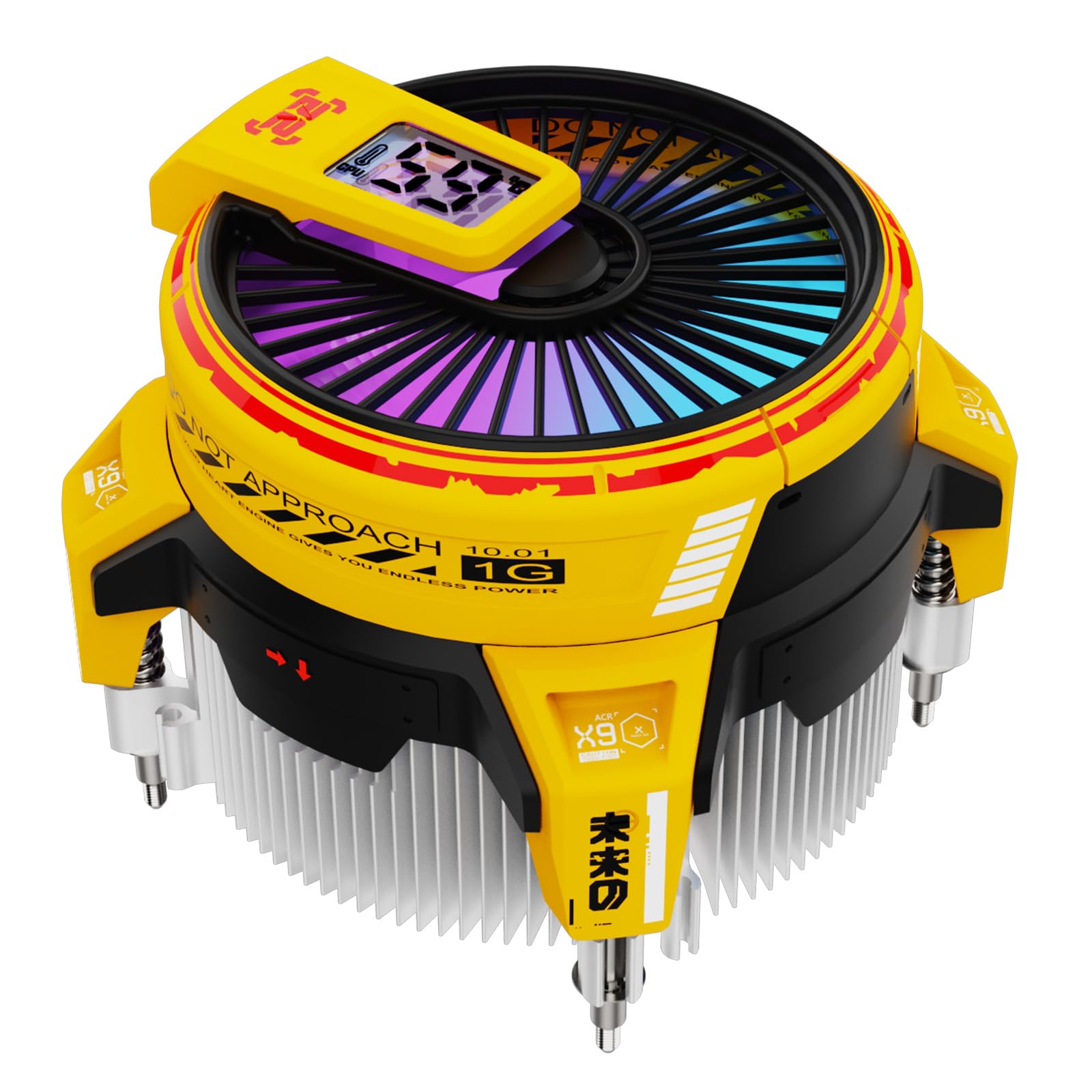 ALSEYEW90C CPU Cooler, Temperature Displayed CPU Cooler for Small Size PC Case with Powerful 90mm ARGB Lighting Fan and 40mm High-Performance Copper Bottom (W90C Intel Version Yellow)