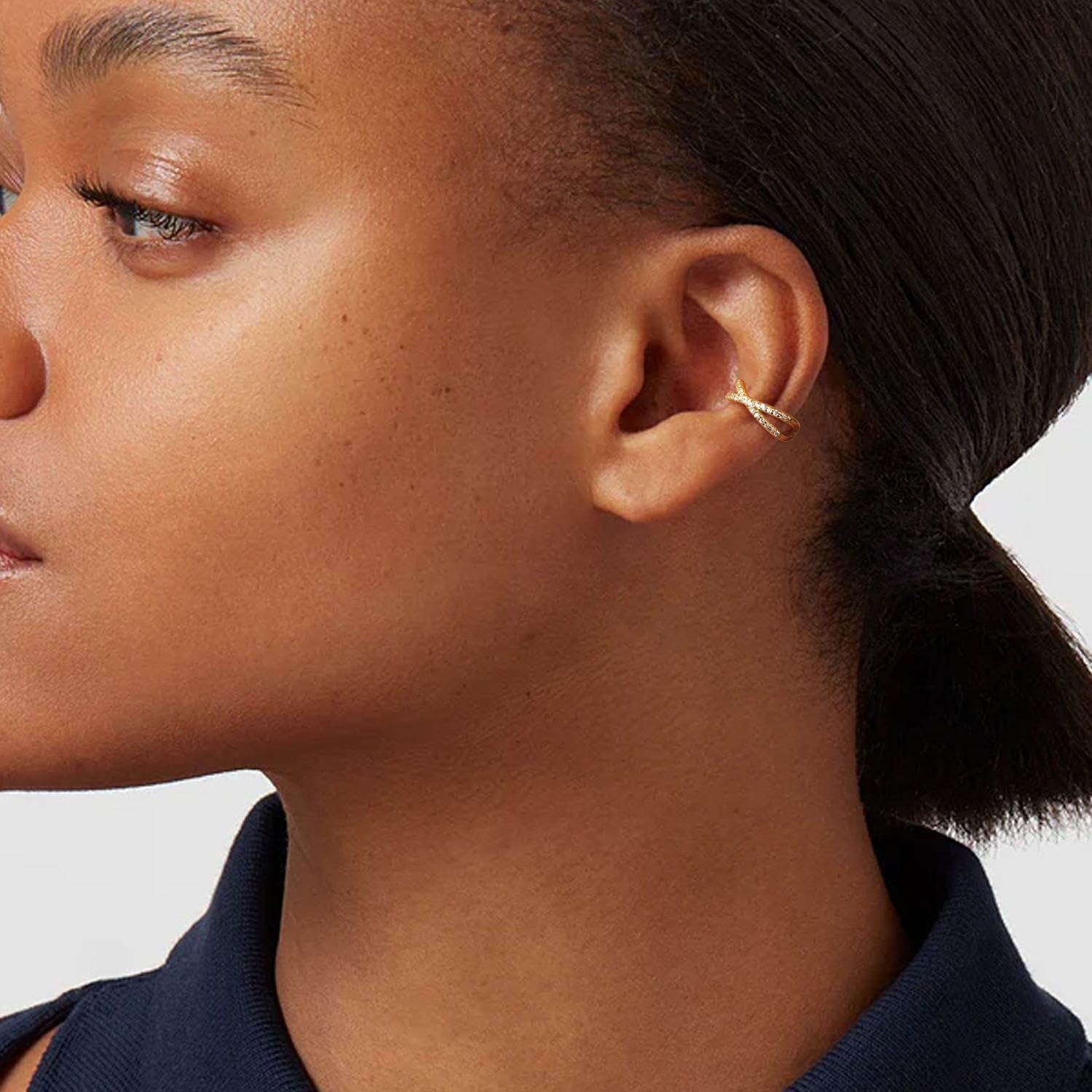 KRFY 2Pcs Adjustable Ear Cuff S925 Sterling Silver Ear Cuffs Non Piercing Cuff Earrings for Women 5A Cubic Zirconia Clip On Cartilage Helix Conch Fake Earrings Hypoallergenic