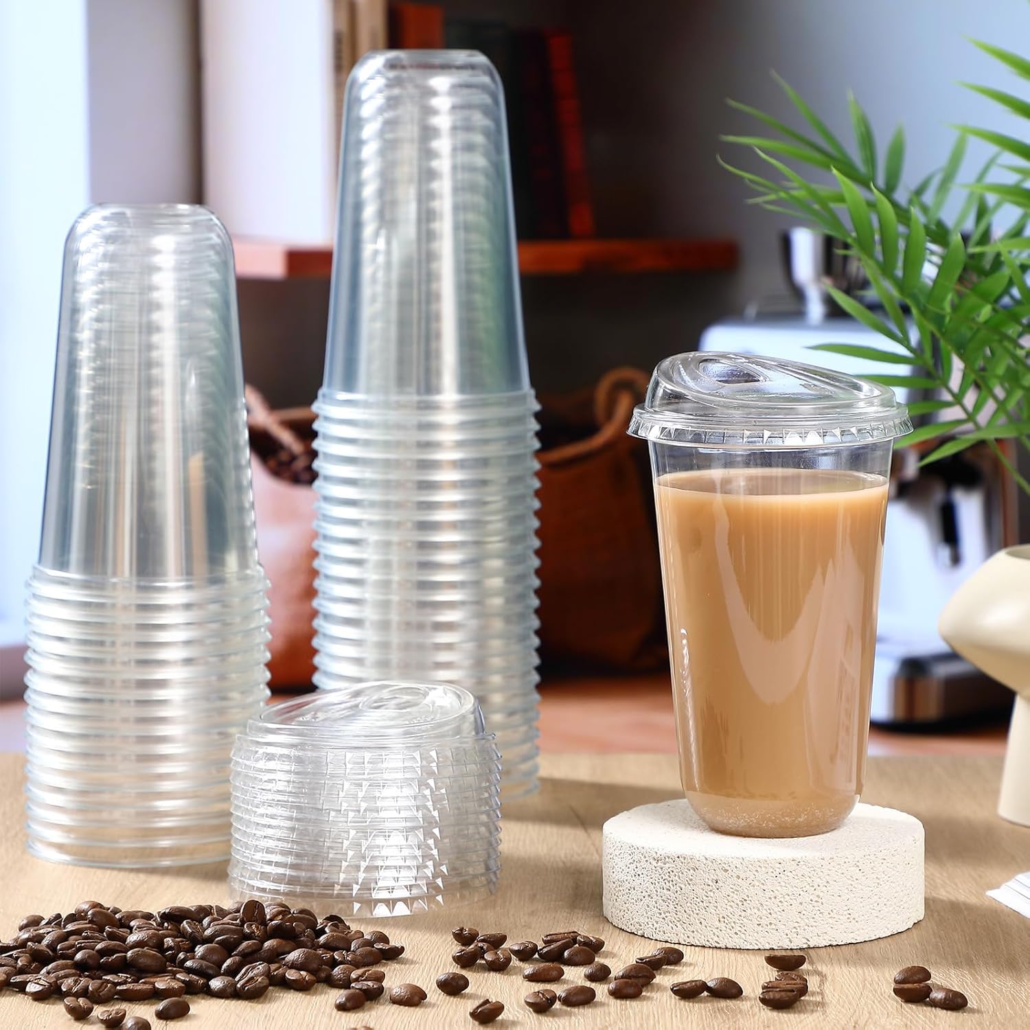 Baderke 50 Pcs Plastic Cups with Sip Lids Round Bottom Disposable Plastic Coffee Cups with Lids Clear Strawless Crystal Mugs for Iced Coffee Smoothie Cold Beverage Party Catering Supplies (18 oz) - Image 2