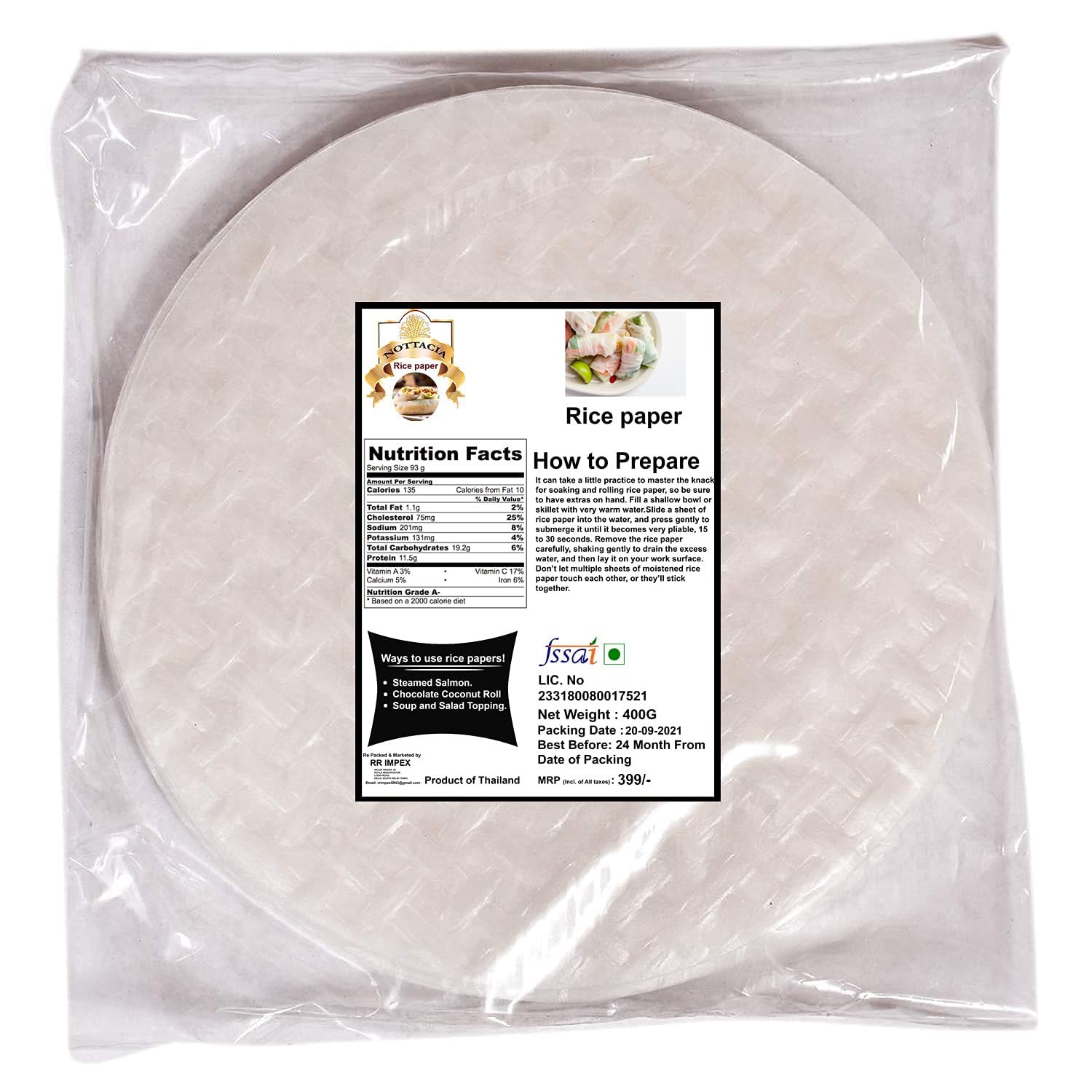 Rice Paper Sheet -400g 22cm (Spring Roll Wrapper)