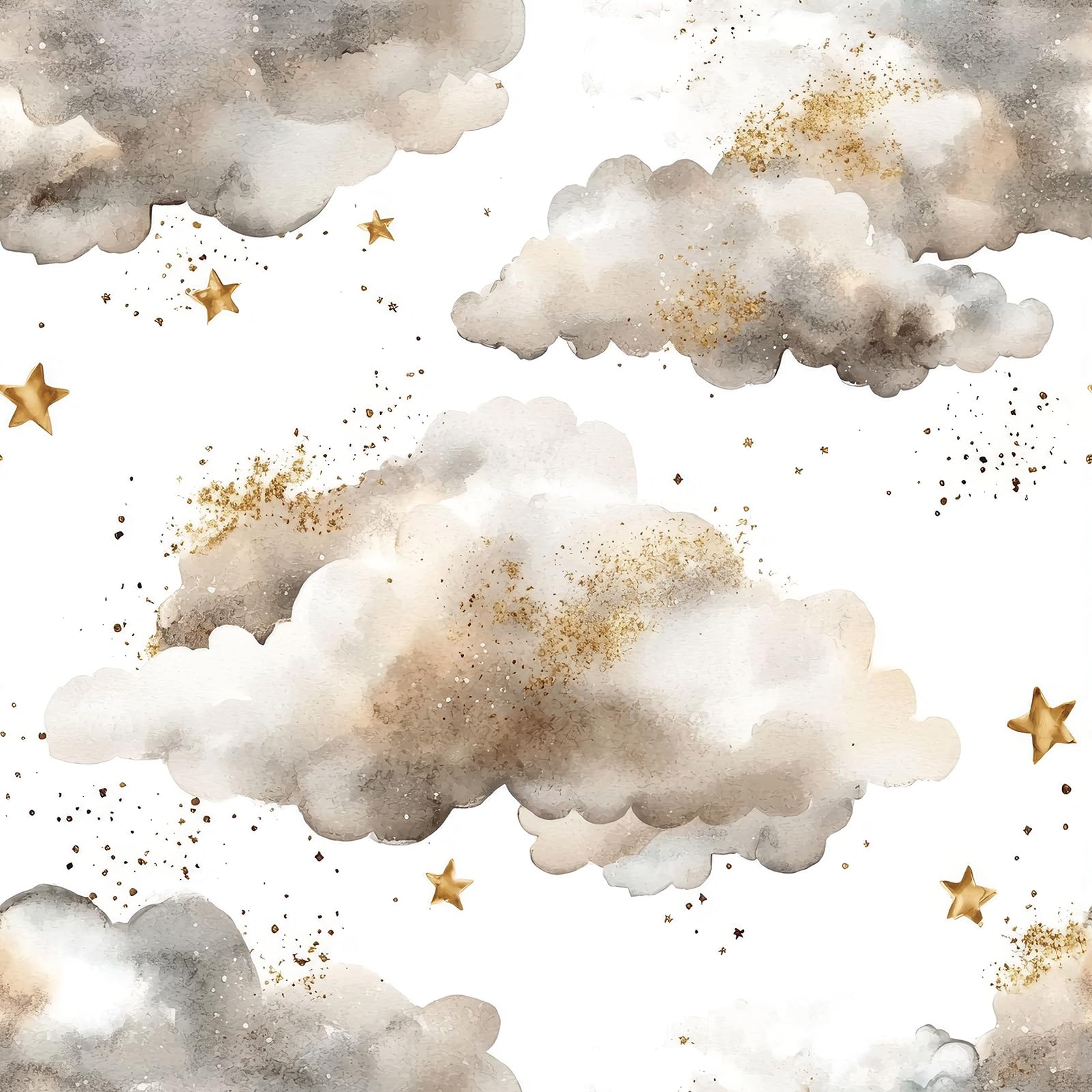 FunStick Peel and Stick Wallpaper Grey and White Kids Clouds Stars Fantasy White Vinyl Wrap for Kitchen Cupboards Watercolour Cloud and Star Wallpaper Bedroom Sticky Back Plastic Grey Clouds 44.5CM×3M