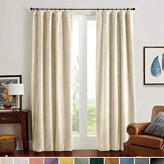 Lazzzy Beige Velvet Curtains Thermal Insulated Curtains 96 Inch Long Room Darkening Heavy Duty Soft Luxury Cream Velvet Curtains Drapes for Bedroom Window Treatment 2 Panels Rod Pocket Beige
