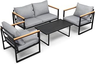 4-Piece Patio Furniture Set, Metal Outdoor Furniture Set with Removable Cushions, Sturdy Garden Sofa, Simple Assembly